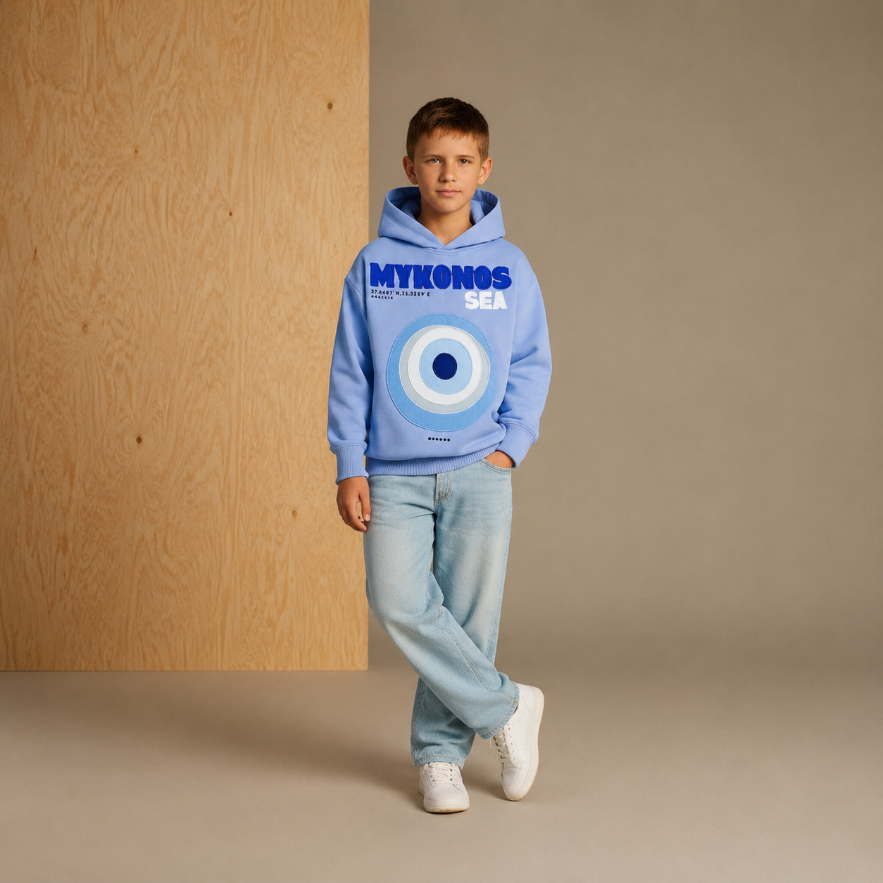 Sweat à capuche classique douillet bleu uni appliqué brodé