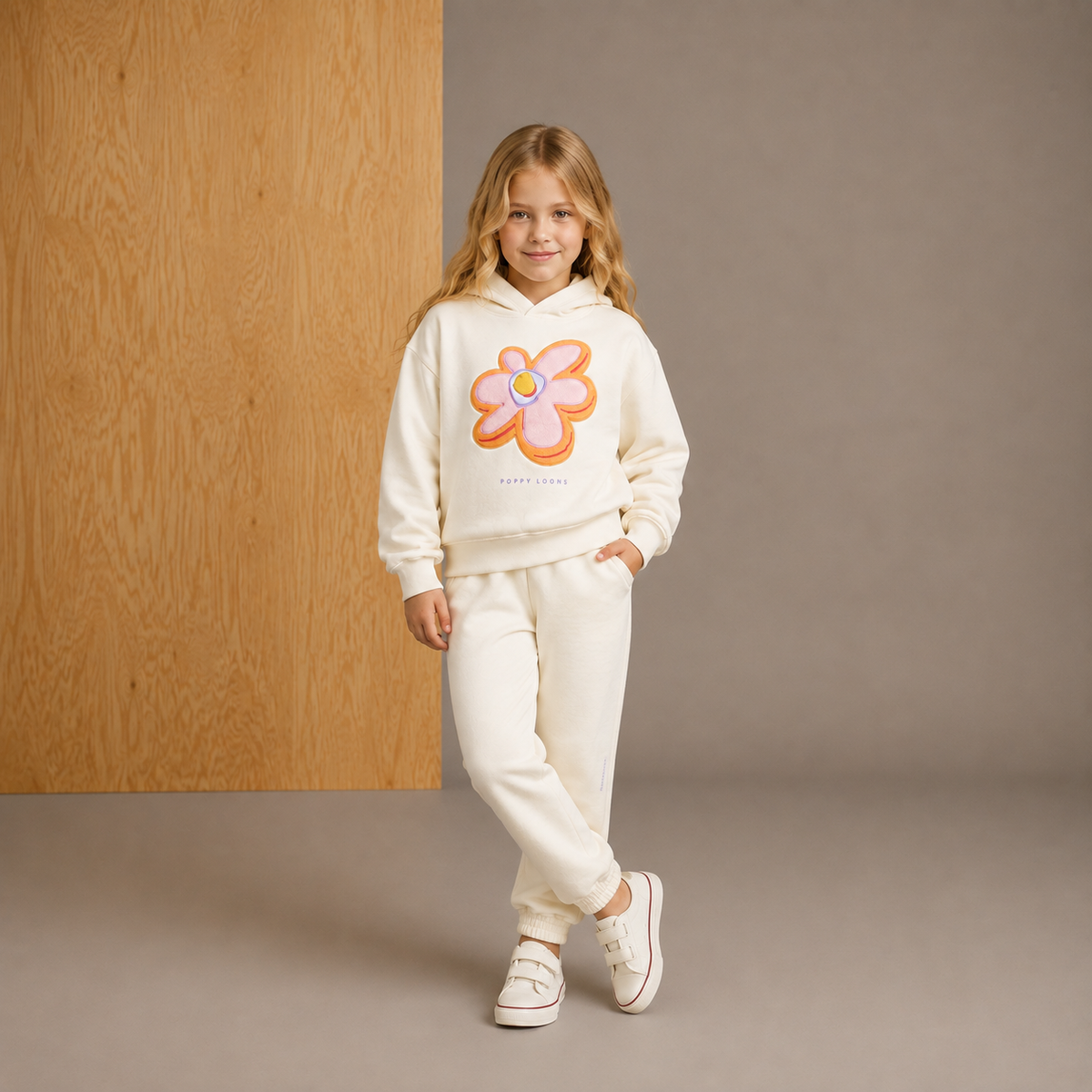 Cozy Soft Cream Embroidered Sweatshirt Set