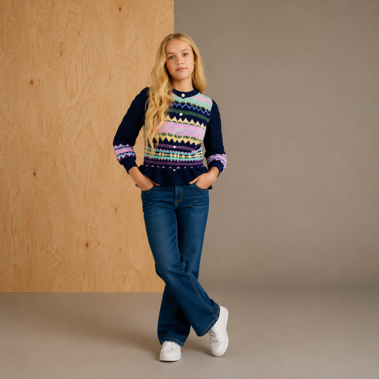 Mehrfarbiger Intarsia Süßer Stylischer Winterpullover