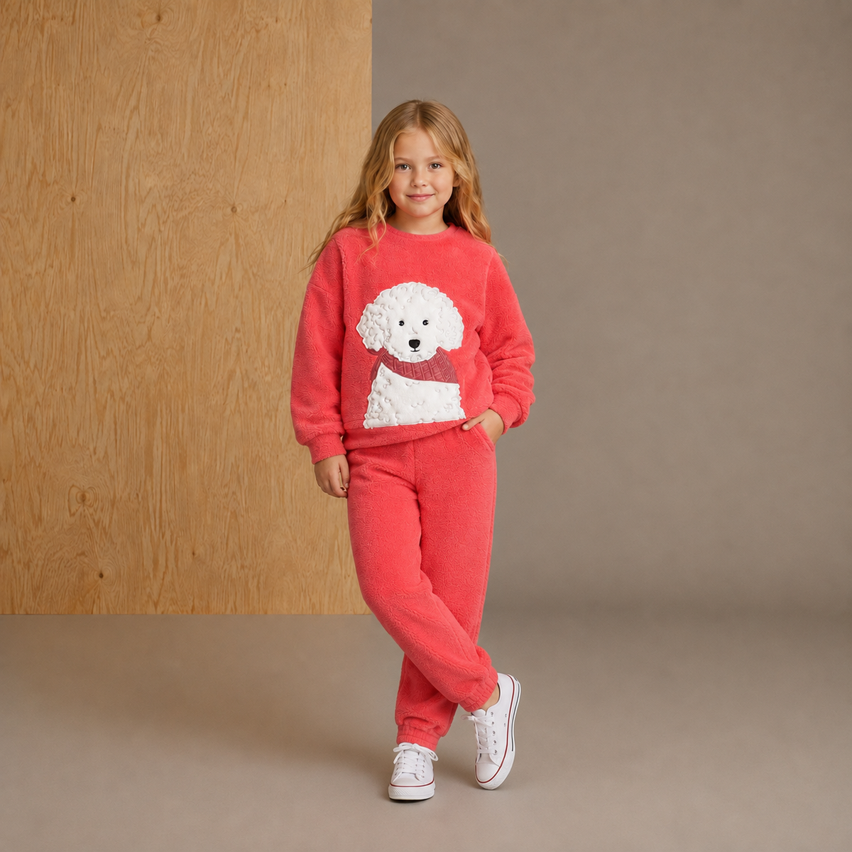Coral Solid Applique Snug Smart Nightsuit