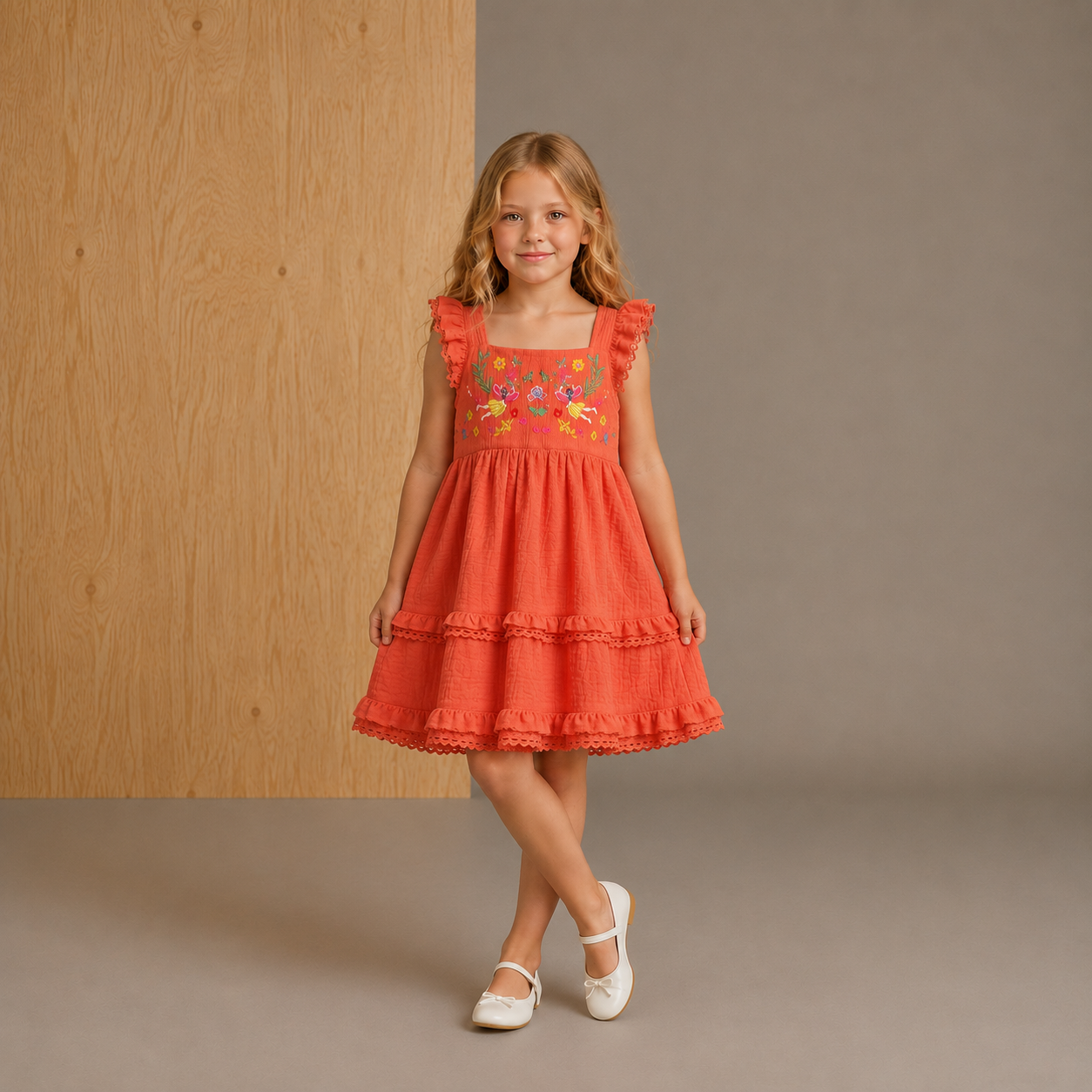 Oranges solides besticktes gemütliches stilvolles Kleid