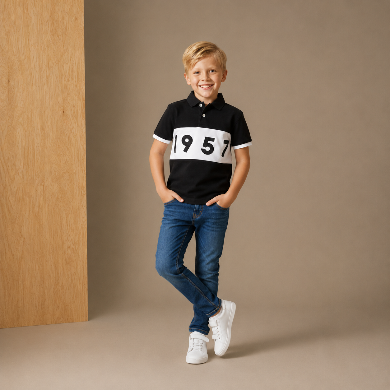Black & White Color Block Polo T-Shirt