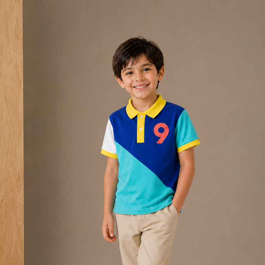 Multicolor Color Block Polo T-Shirt