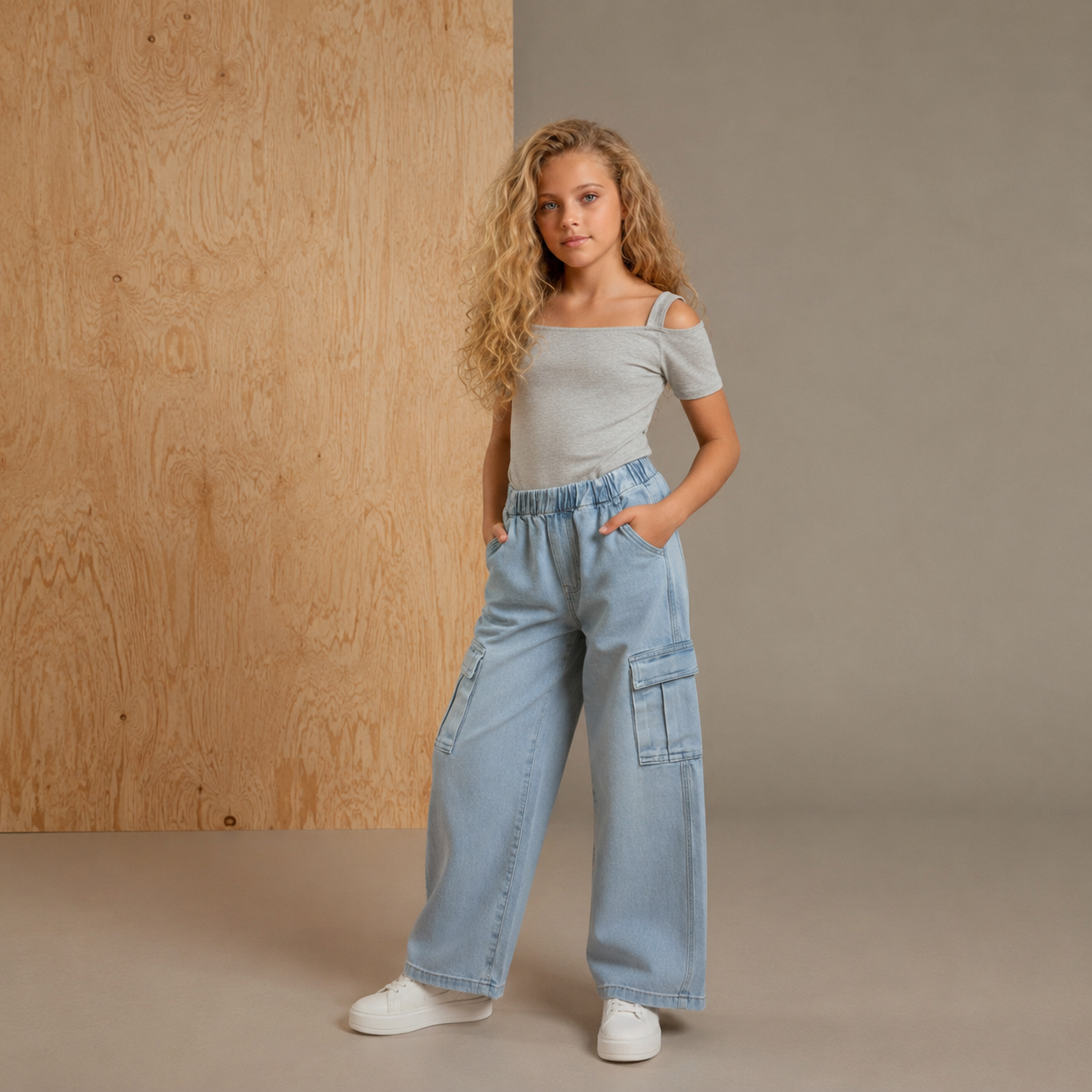 Blue Solid Denim Girls Jeans
