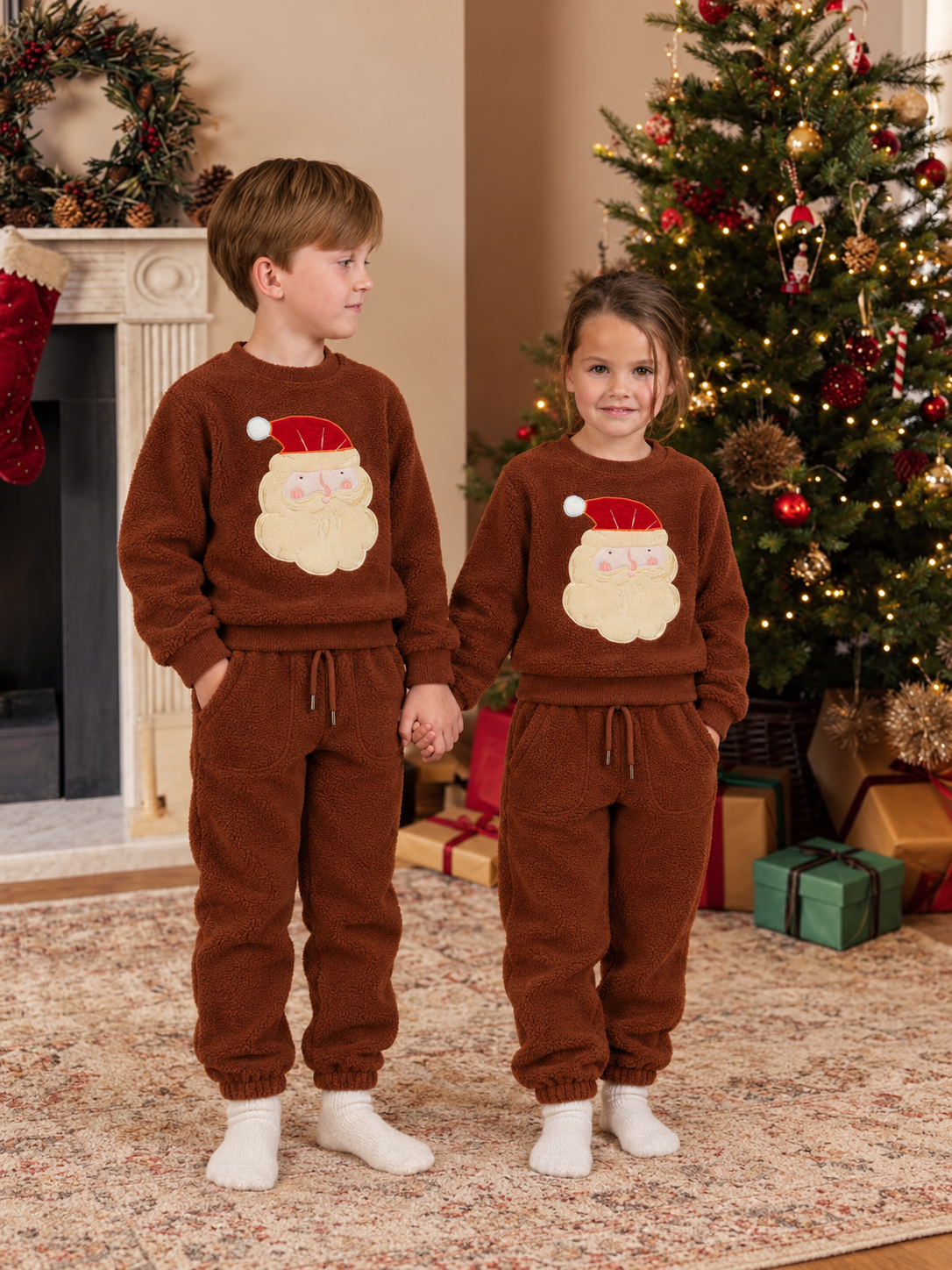 Unisex Kids Brown Full Sleeves Sweatshirt with Jogger Set