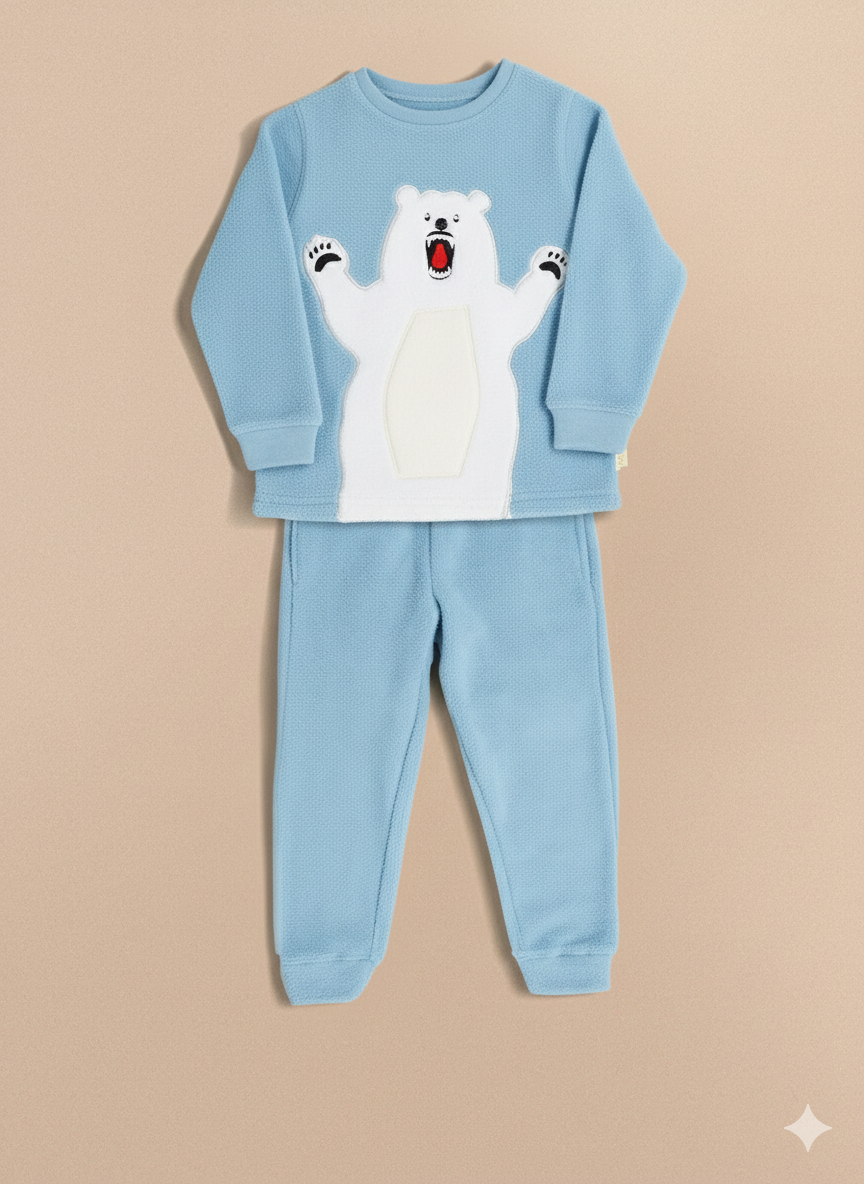 Sky Blue Applique Snug Smart Winter Nightsuit