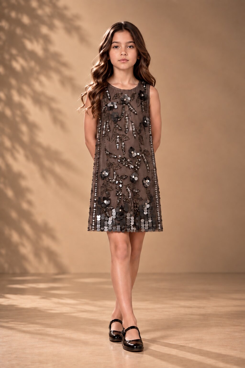 Charcoal Grey Sequin Party Dress for Girls