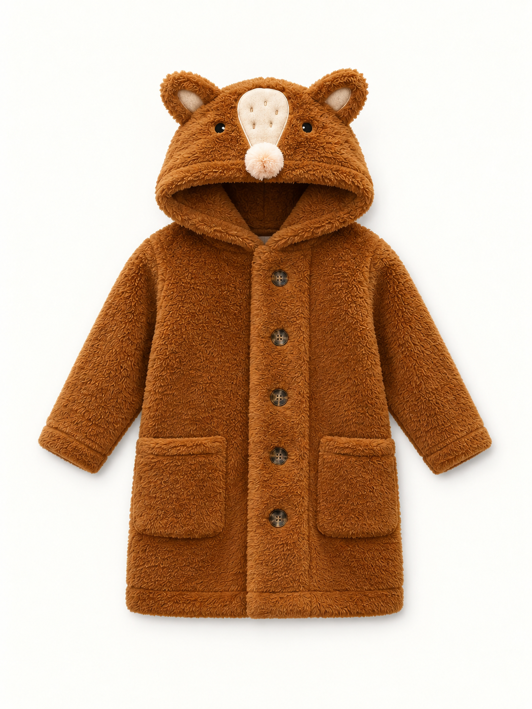 Unisex Kids Animal Teddy Fleece Hooded Bathrobe