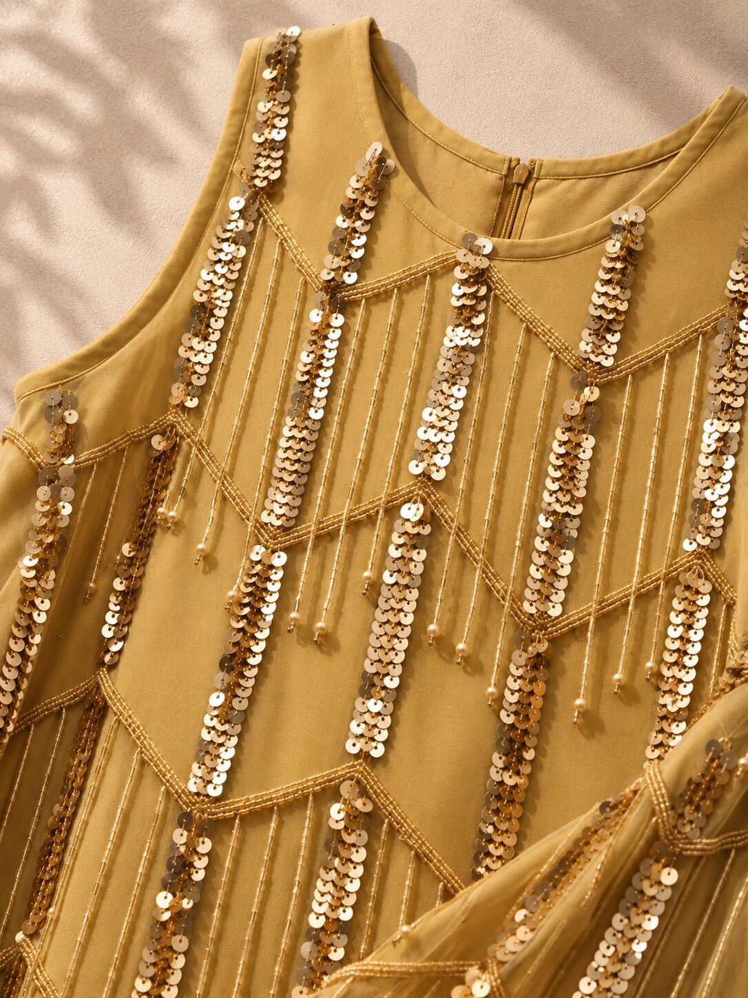 Girls Beige Chevron Sequin Party Dress