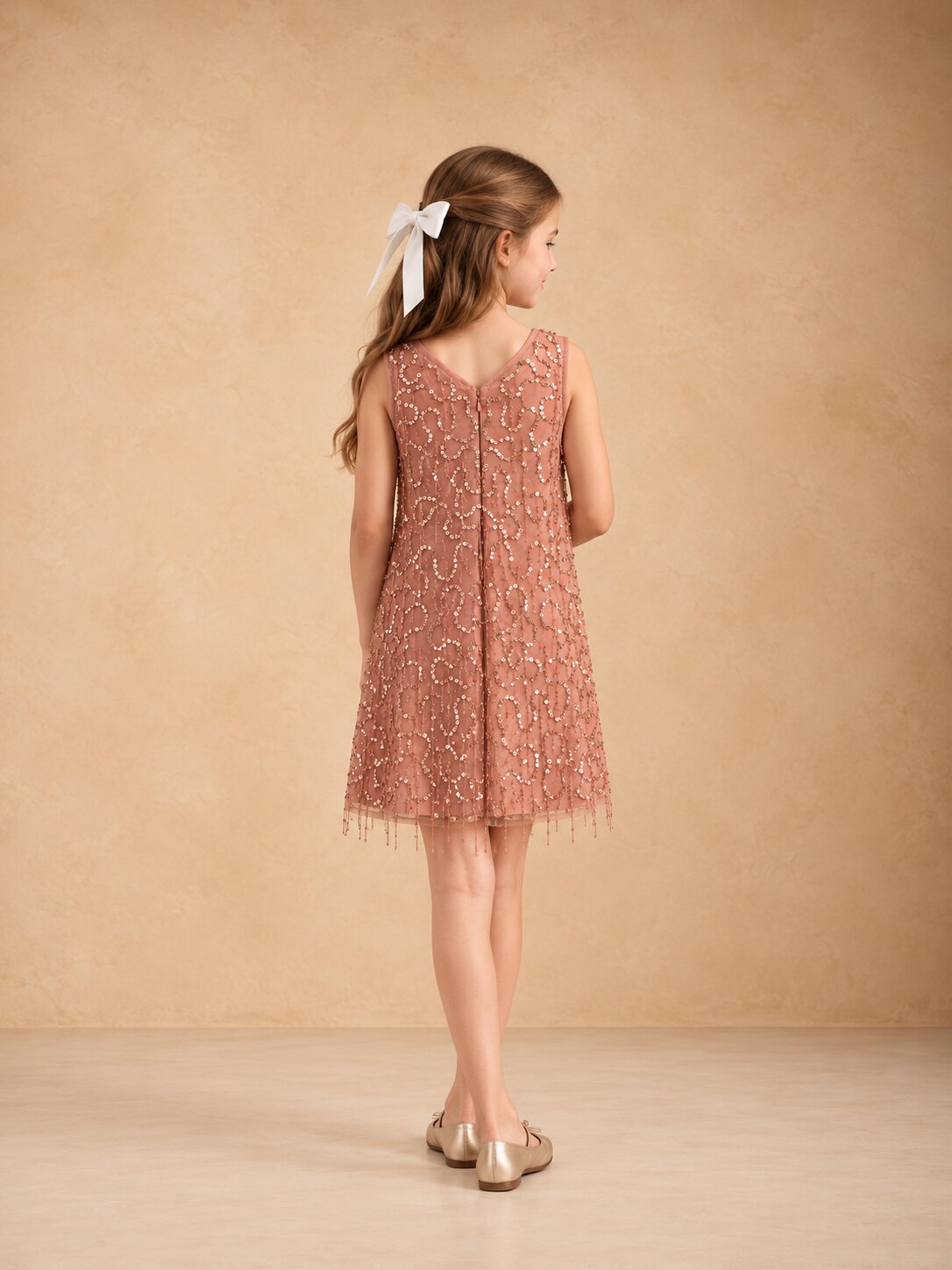 Girls Baby Pink Sequin Party Dress
