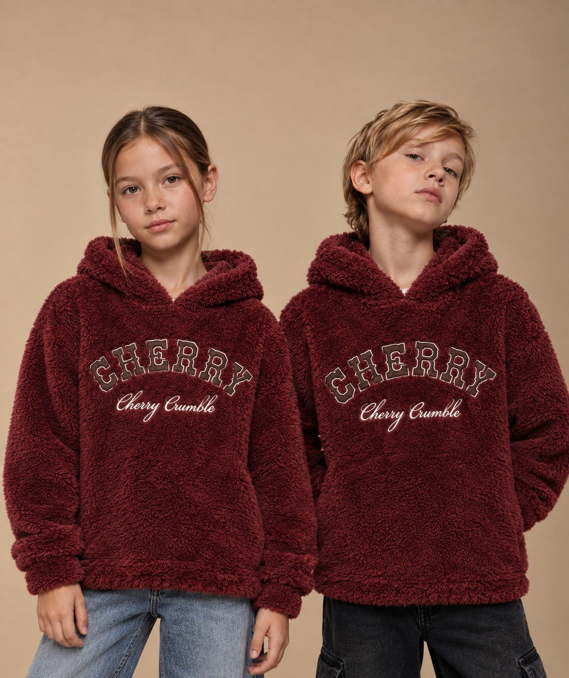 Unisex Kids Cherry Teddy Fleece Hoodie
