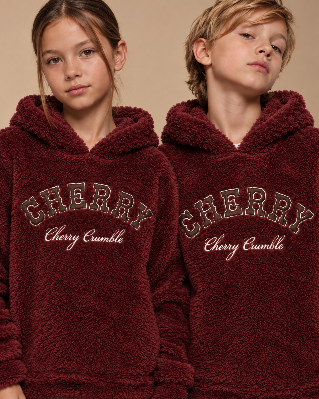 Unisex Kids Cherry Teddy Fleece Hoodie