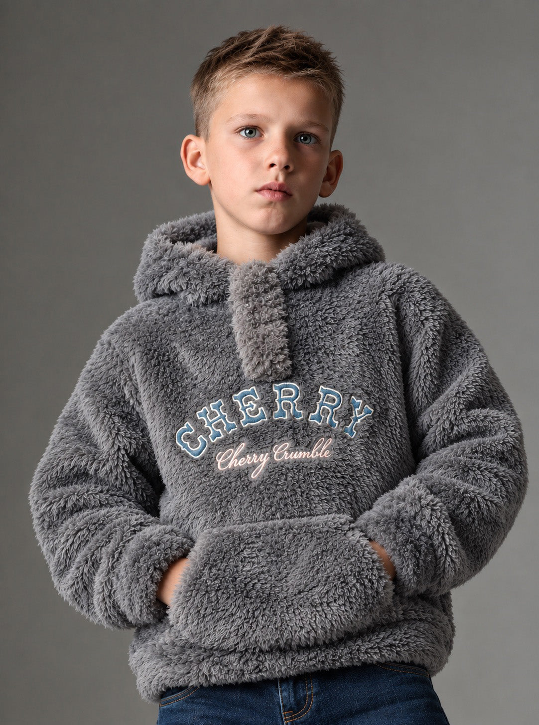 Kids Unisex Charcoal Sherpa Fleece Graphic Hoodie