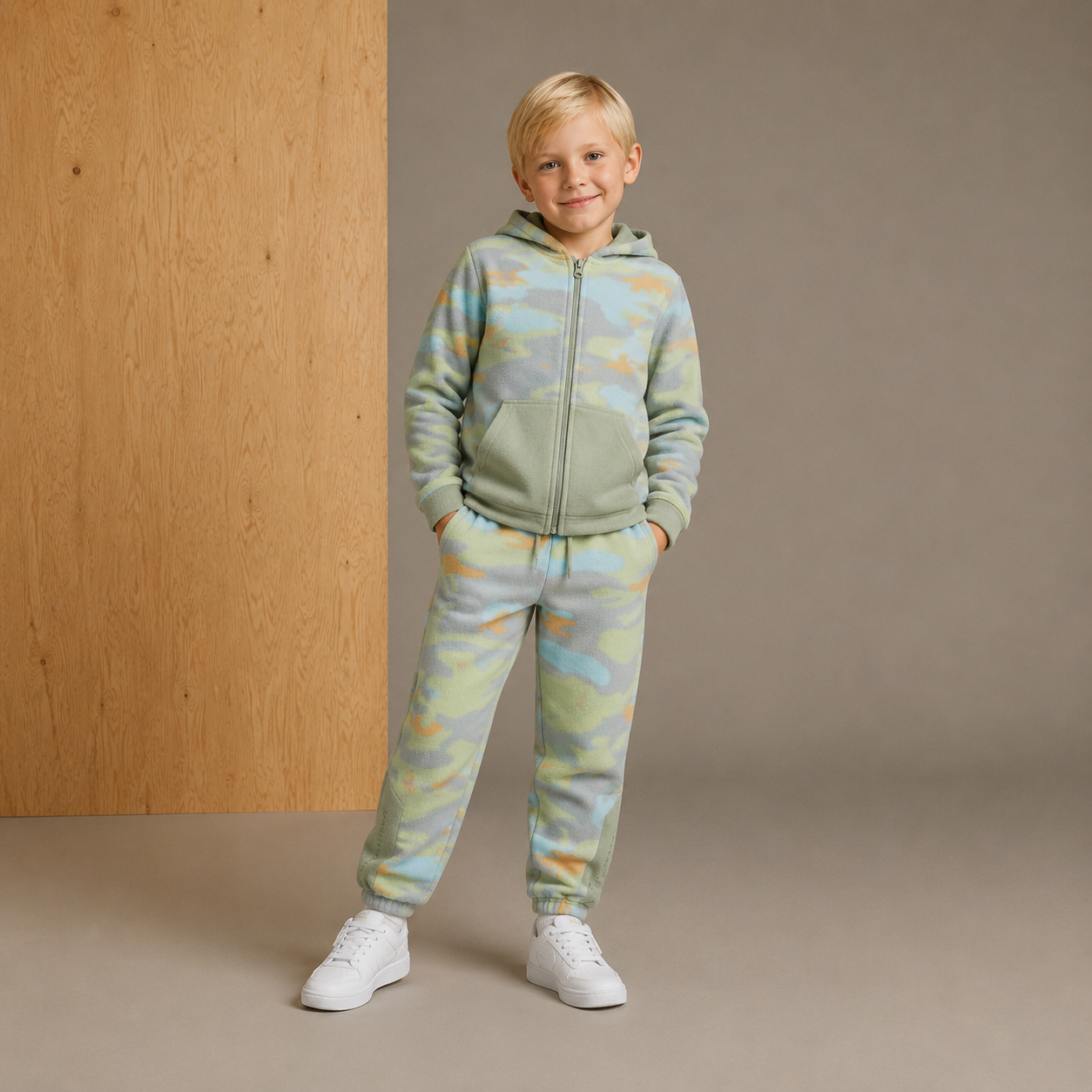 Multicolor Camo Hoodie Set