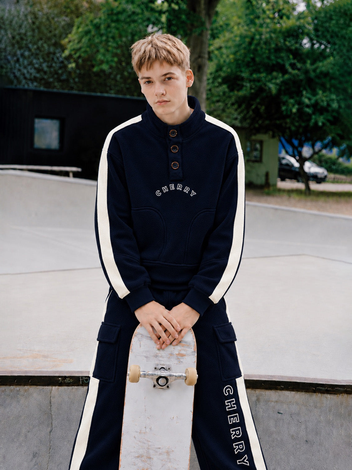 Kids Unisex Navy Blue Colourblock Sweatshirt & Cargo Jogger Set