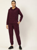 Women Black Solid Fleece Hood Co-Ord Set