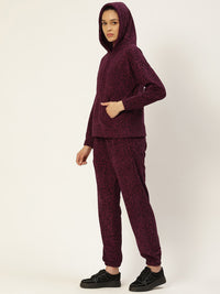 Women Black Solid Fleece Hood Co-Ord Set
