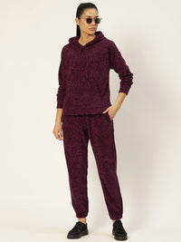 Women Black Solid Fleece Hood Co-Ord Set