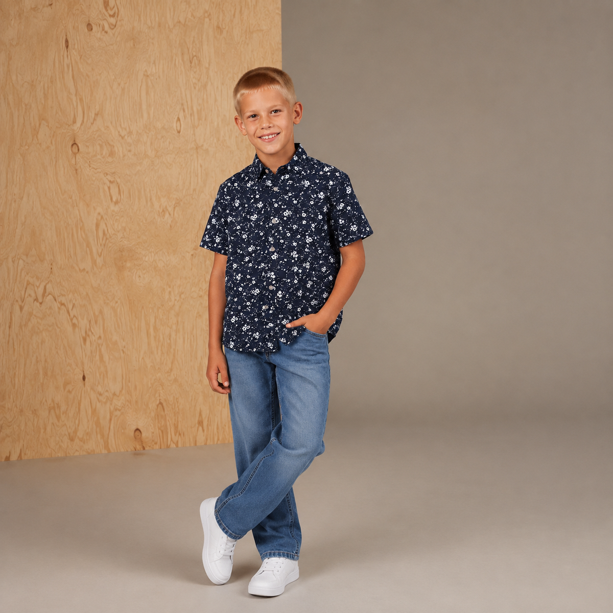 White & Black Floral Playful-Classic Summer Shirt