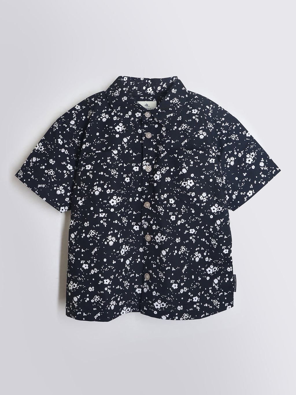 Cherry Crumble White & Black Floral Playful-Classic Summer Shirt