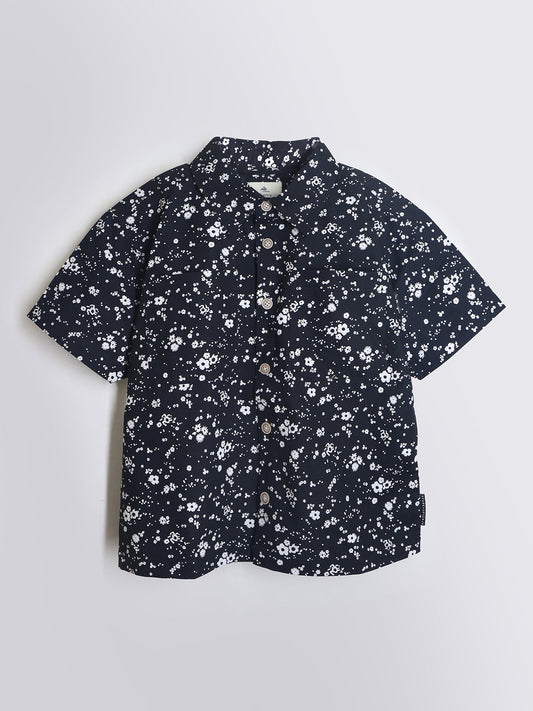 Cherry Crumble White & Black Floral Playful-Classic Summer Shirt