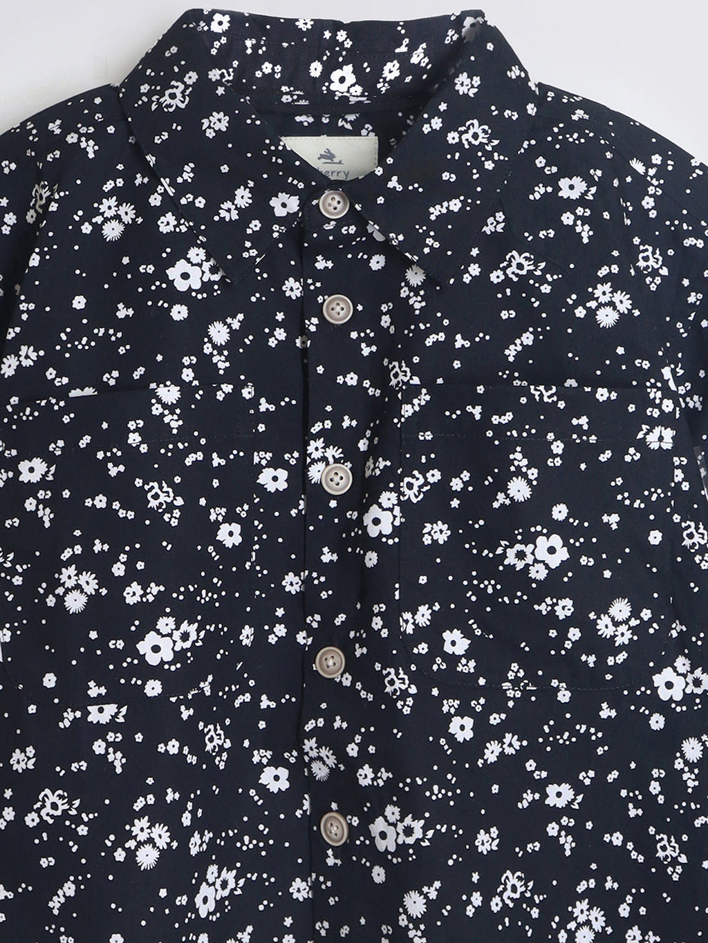 Cherry Crumble White & Black Floral Playful-Classic Summer Shirt