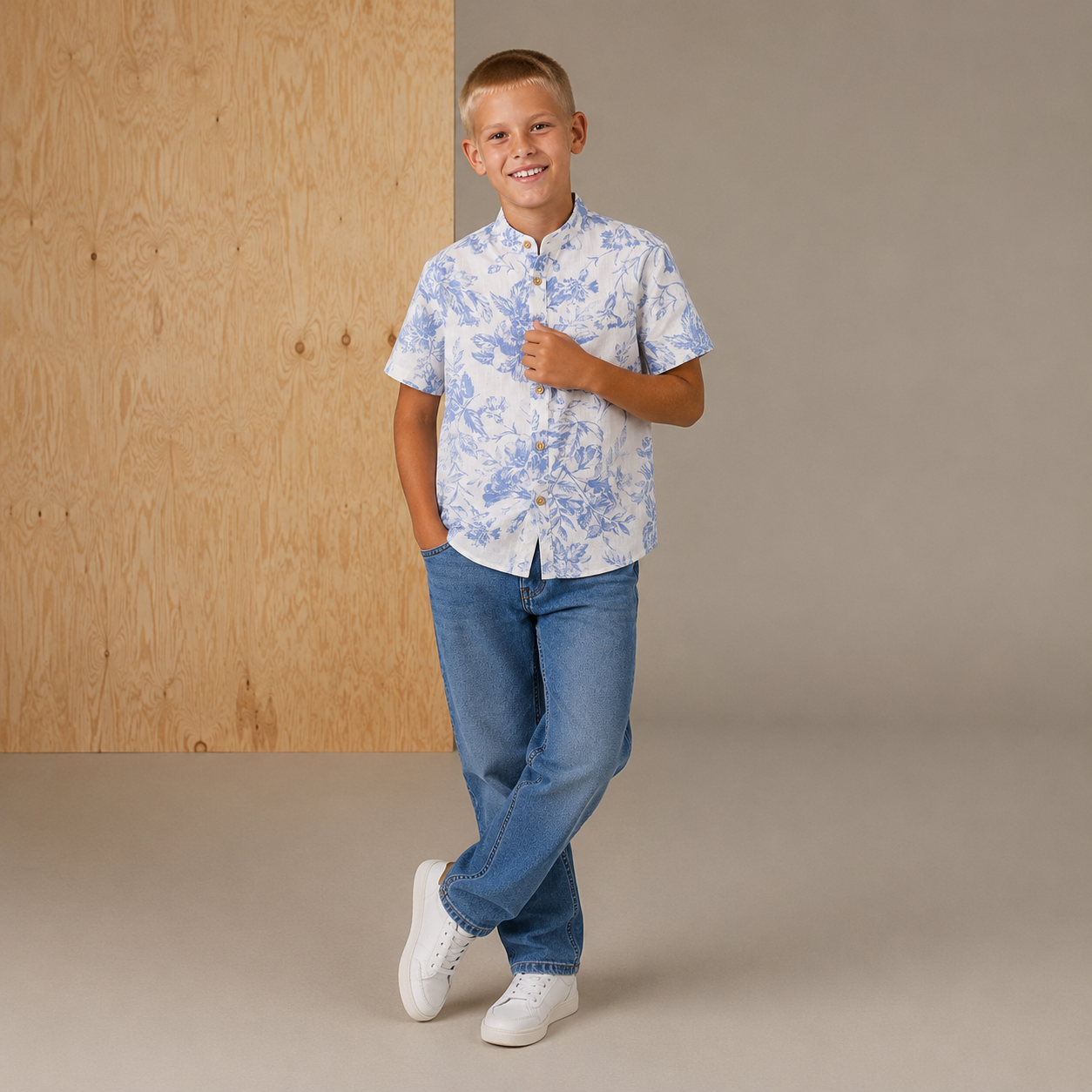 Blue & White Floral Playful-Sleek Summer Shirt