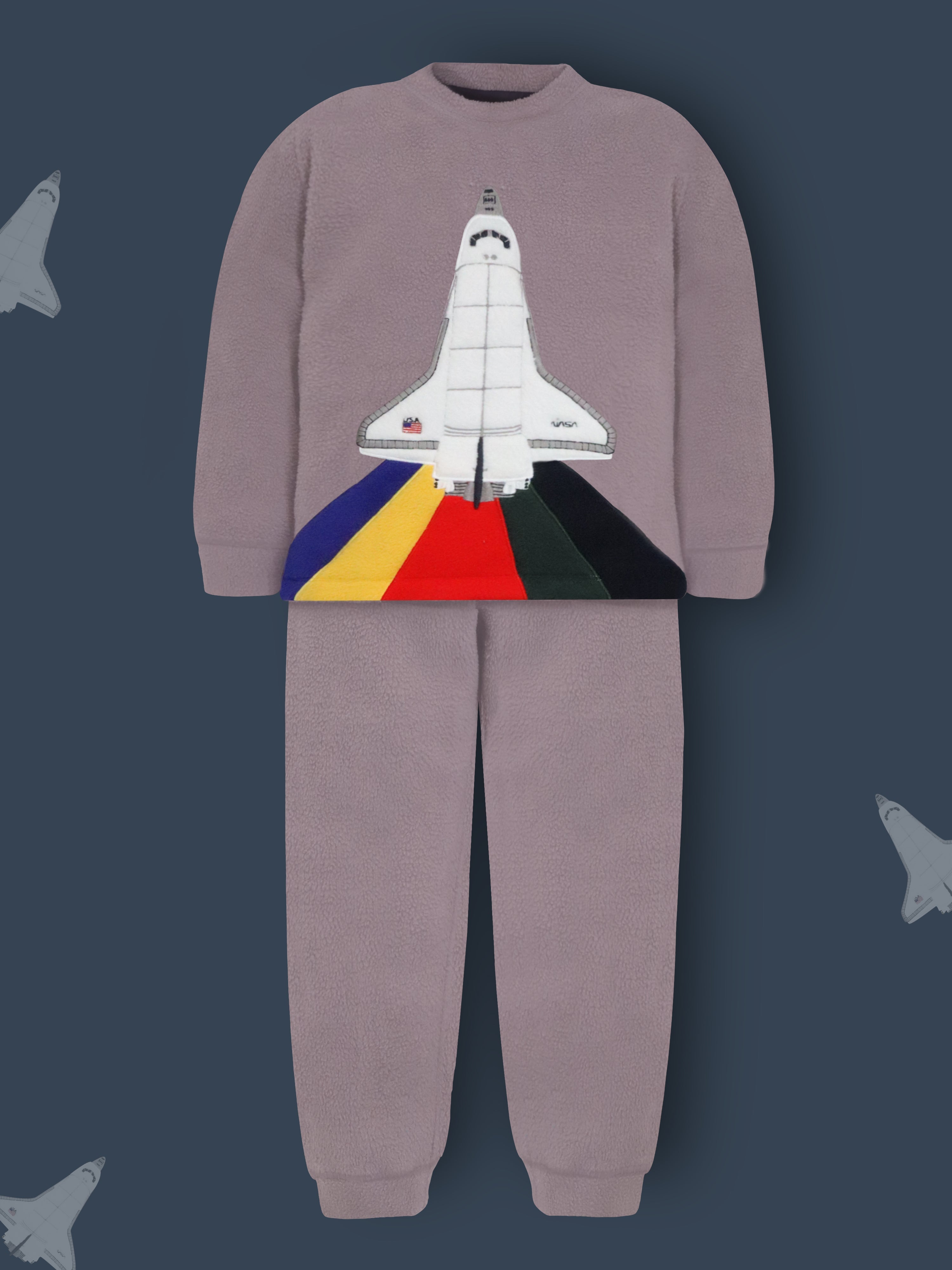 Cherry Crumble Grey Solid Applique Lovely Graceful Winter Nightsuit