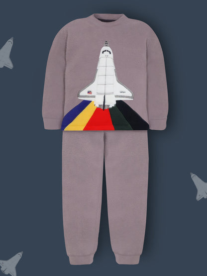 Cherry Crumble Grey Solid Applique Lovely Graceful Winter Nightsuit