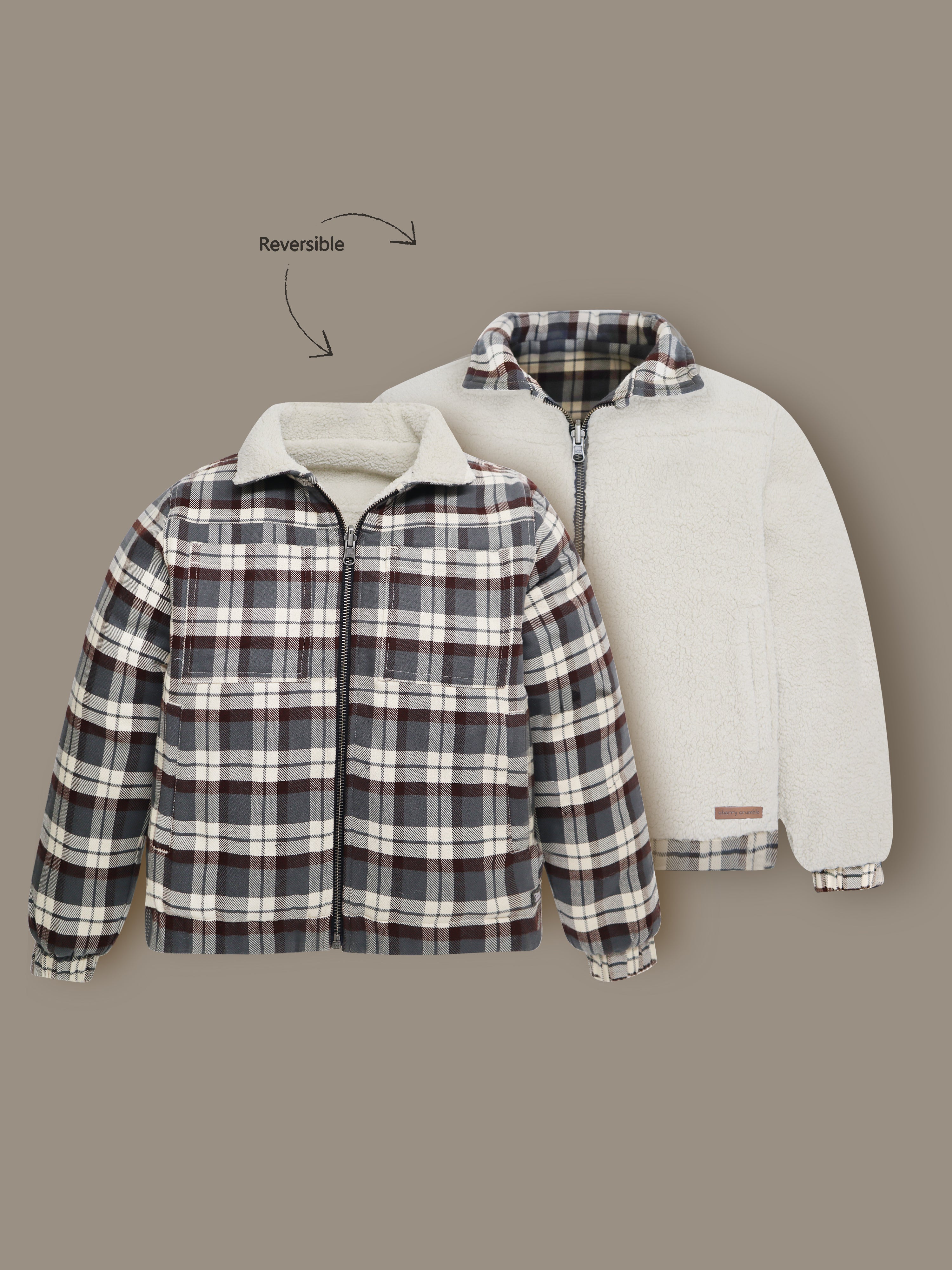 Mehrfarbige Schachbrett Wende-Winterjacke