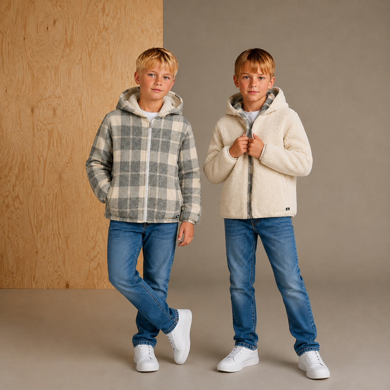 Cream & Black Checkered Lovely Stylish Winter Reversible Jacket