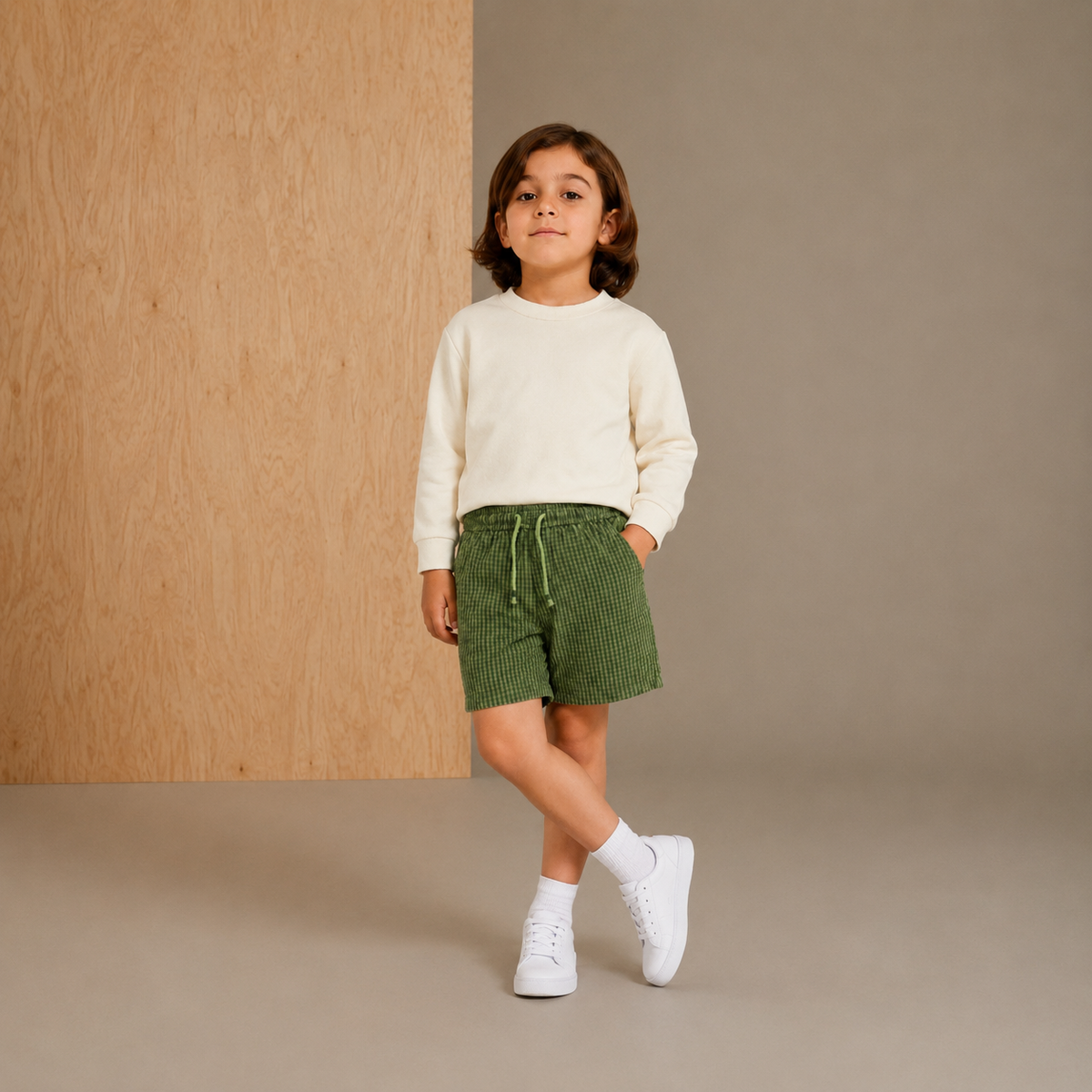 Green Gingham Breezy-Luxe Summer Shorts