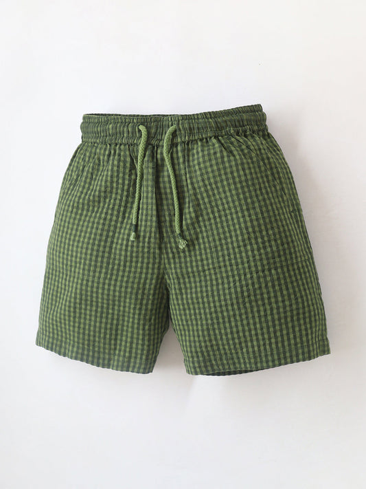 Cherry Crumble Olive Gingham Breezy-Luxe Summer Shorts