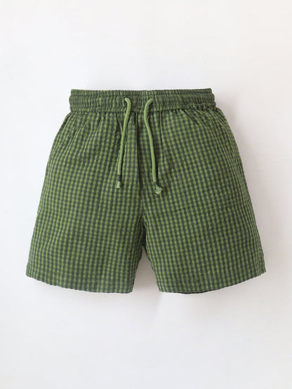 Cherry Crumble Olive Gingham Breezy-Luxe Summer Shorts