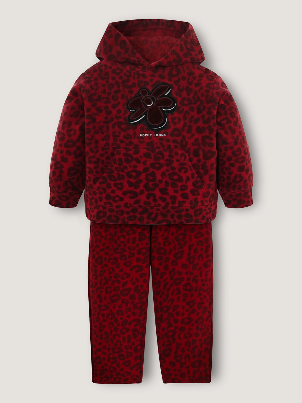 Maroon Charm Printed Fleece Hoodie Set