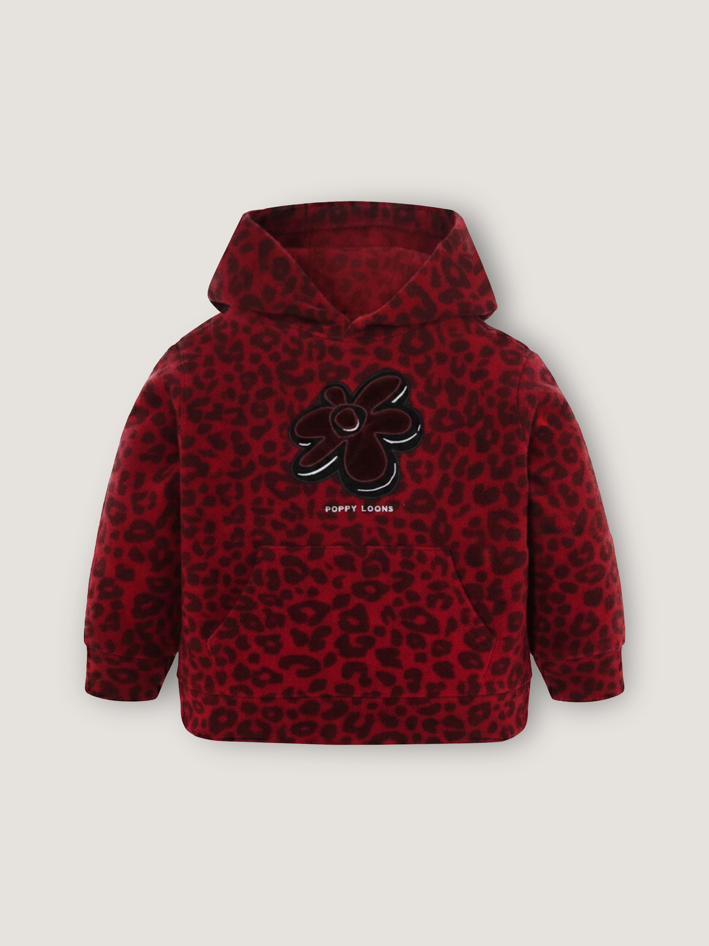 Maroon Charm Printed Fleece Hoodie Set
