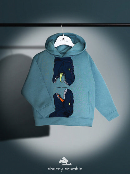 Cherry Crumble Teal Solid Applique Embroidered Lovely Elegant Sweatshirt