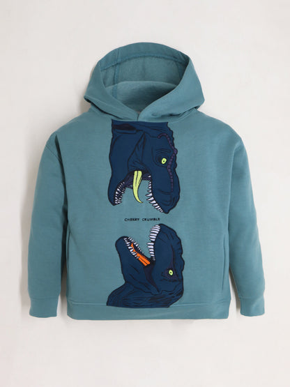Cherry Crumble Teal Solid Applique Embroidered Lovely Elegant Sweatshirt
