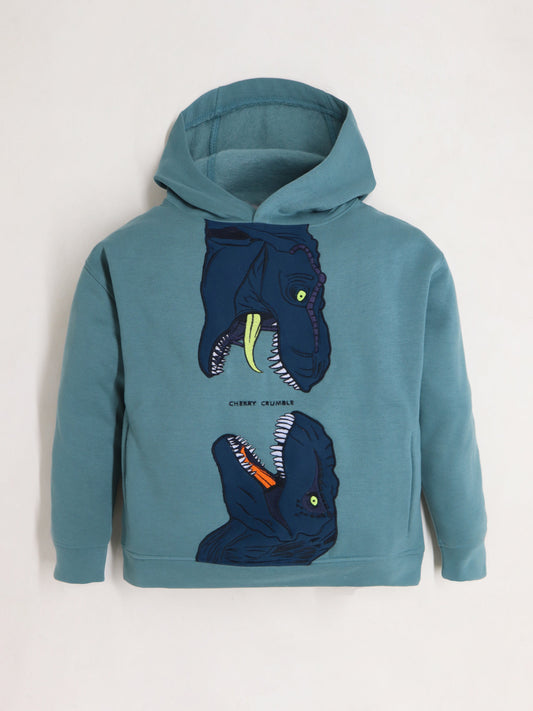 Cherry Crumble Teal Solid Applique Embroidered Lovely Elegant Sweatshirt