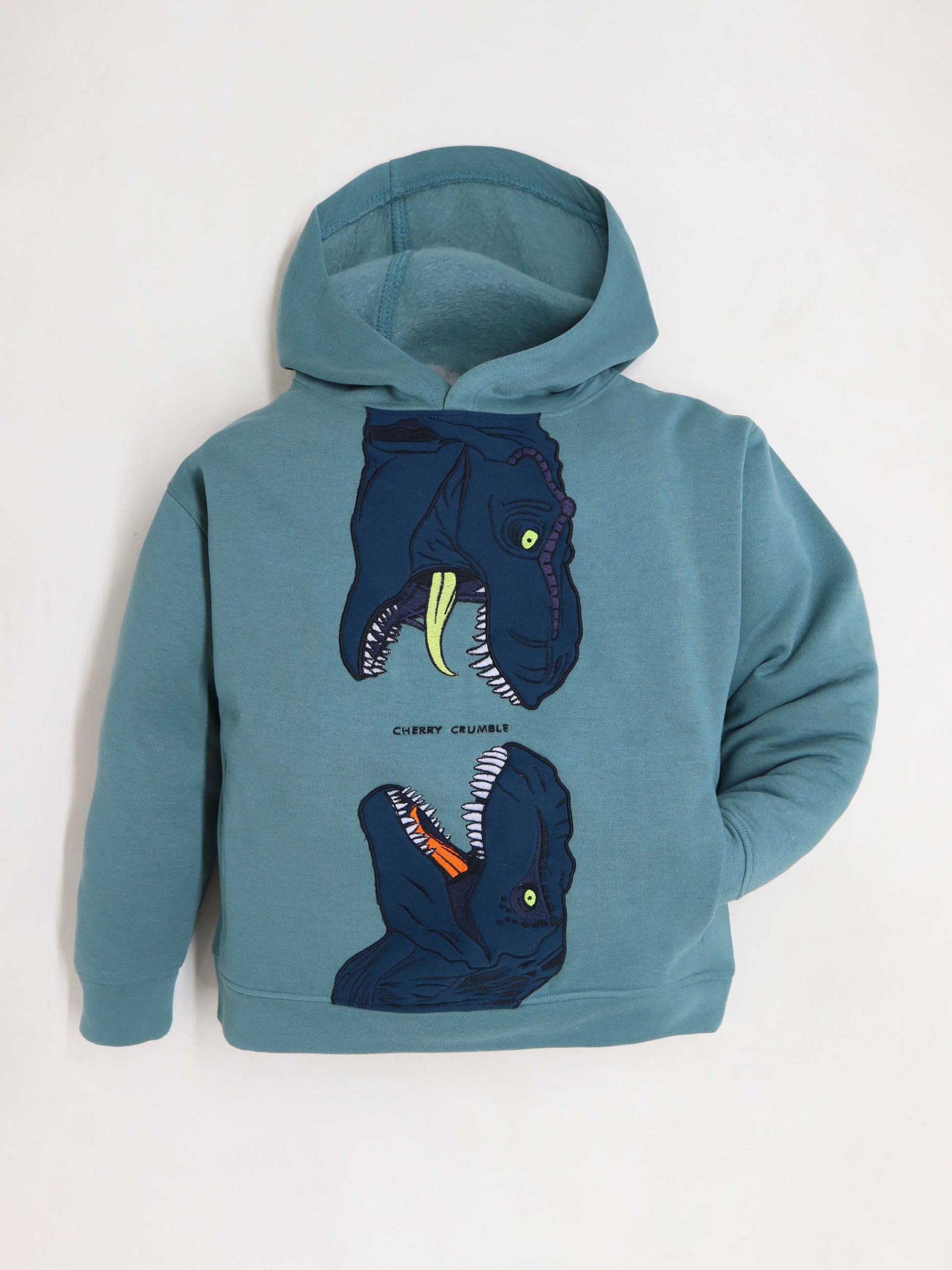 Cherry Crumble Teal Solid Applique Embroidered Lovely Elegant Sweatshirt
