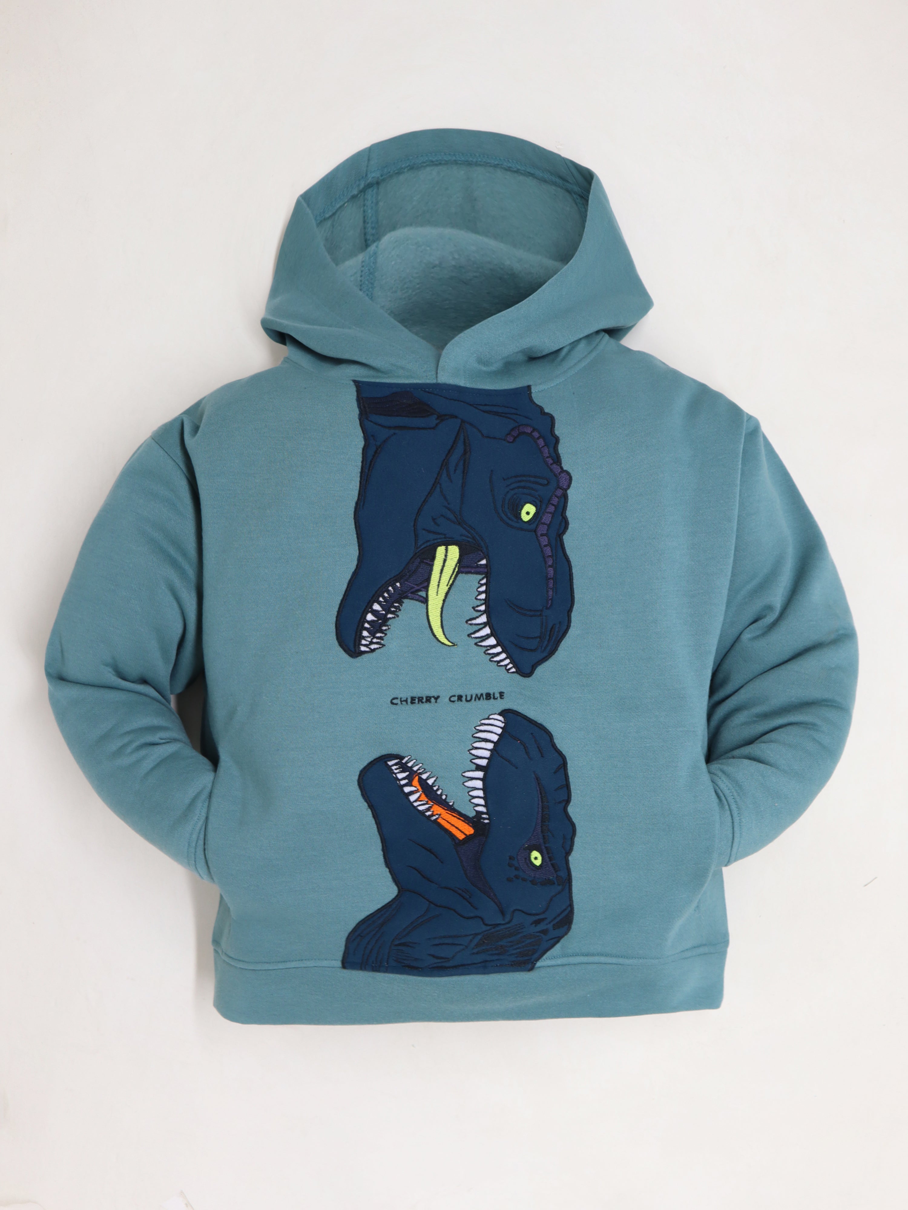 Cherry Crumble Teal Solid Applique Embroidered Lovely Elegant Sweatshirt