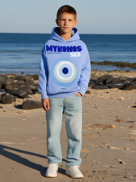 Cherry Crumble Blue Solid Applique Embroidered Snug Classic Hoodie