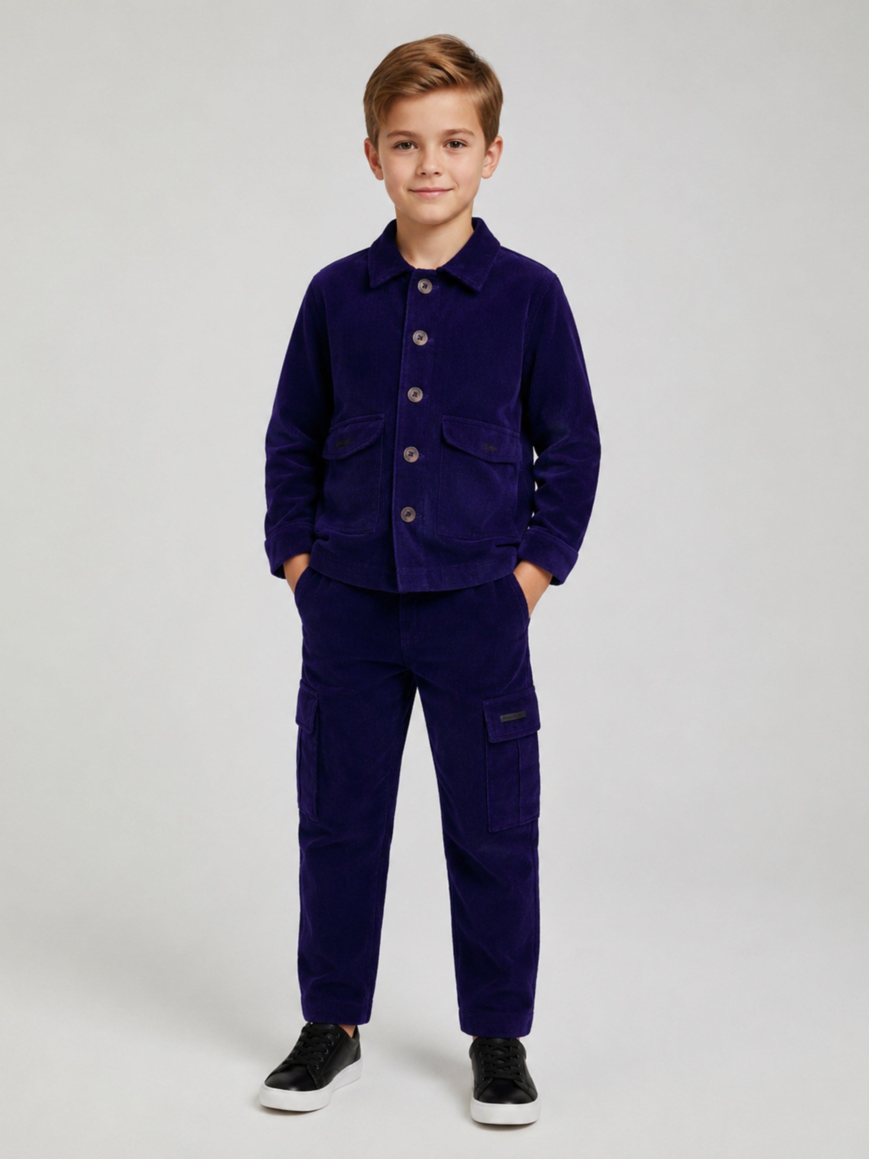 Unisex Kinder Winter-Set aus blauer Baumwolle – Jacke mit Knopfleiste & Hose
