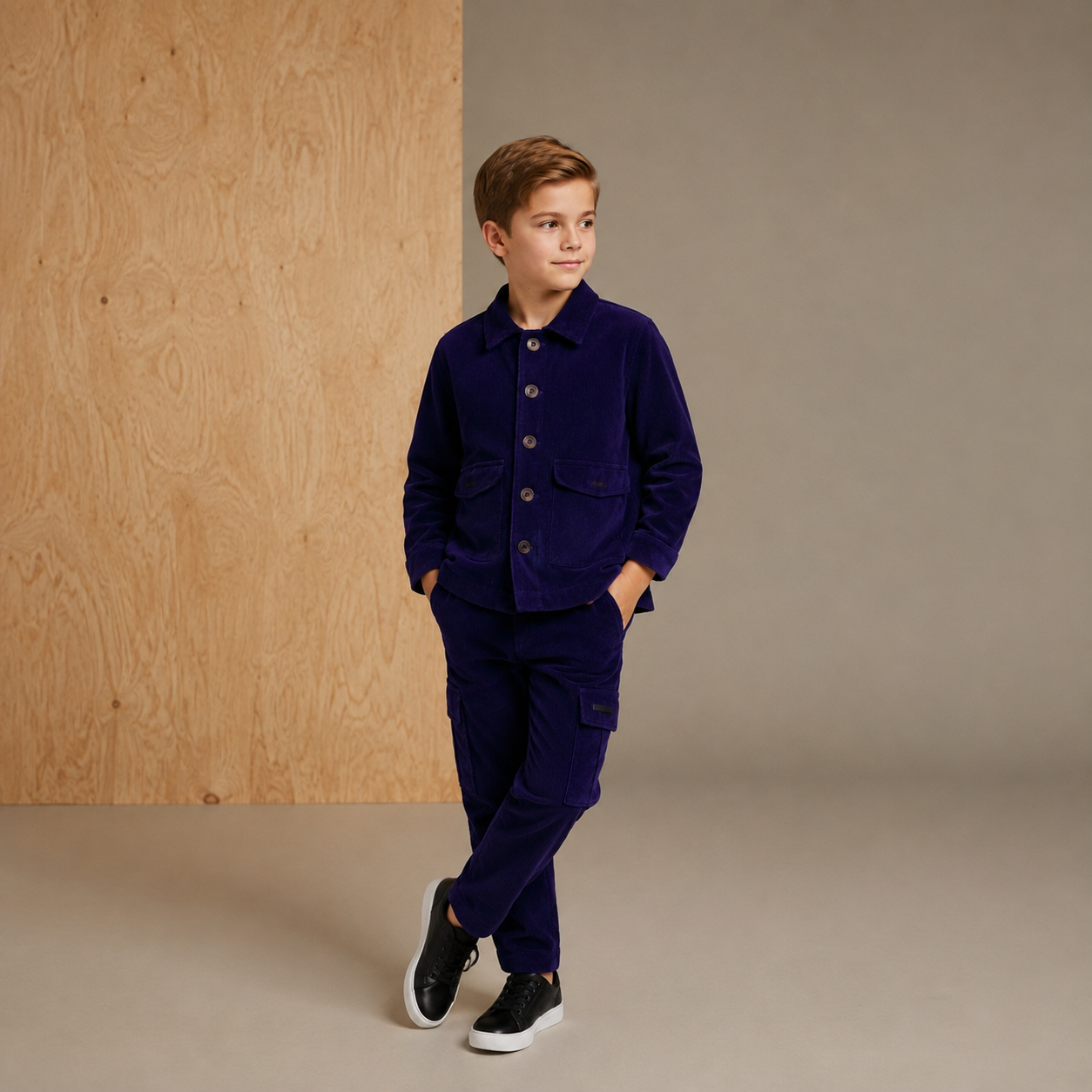 Unisex Kinder Winter-Set aus blauer Baumwolle – Jacke mit Knopfleiste & Hose