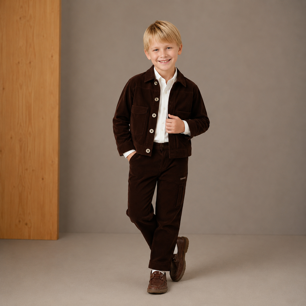 Wine Winter Solid Boys Cotton Jacket Set