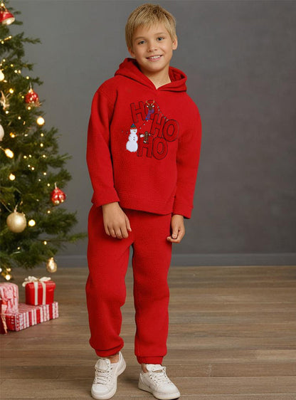 Cherry Crumble Red Solid Applique Embroidered Lovely Elegant Sweatshirt Set