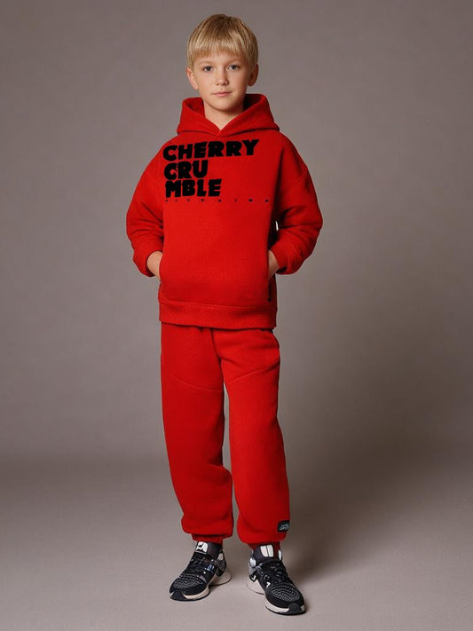 Cherry Crumble Red Solid Charming Sweatshirt Set