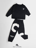 Stylish and Warm: Black Winter Round Neck Top & Bottom Set for Boys