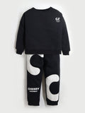 Stylish and Warm: Black Winter Round Neck Top & Bottom Set for Boys