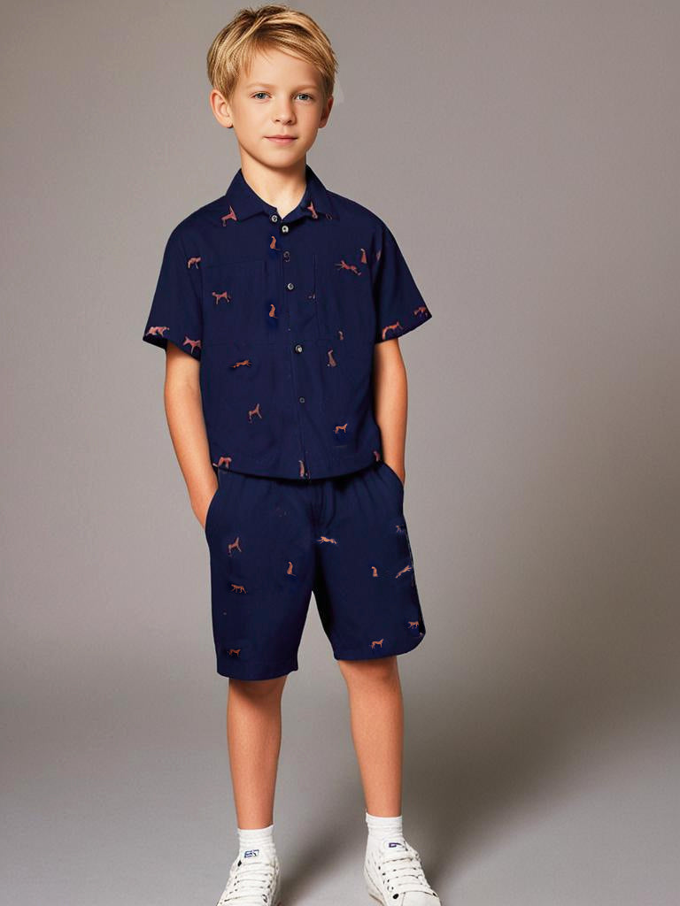 Cherry Crumble Navy Blue Printed Cute Top